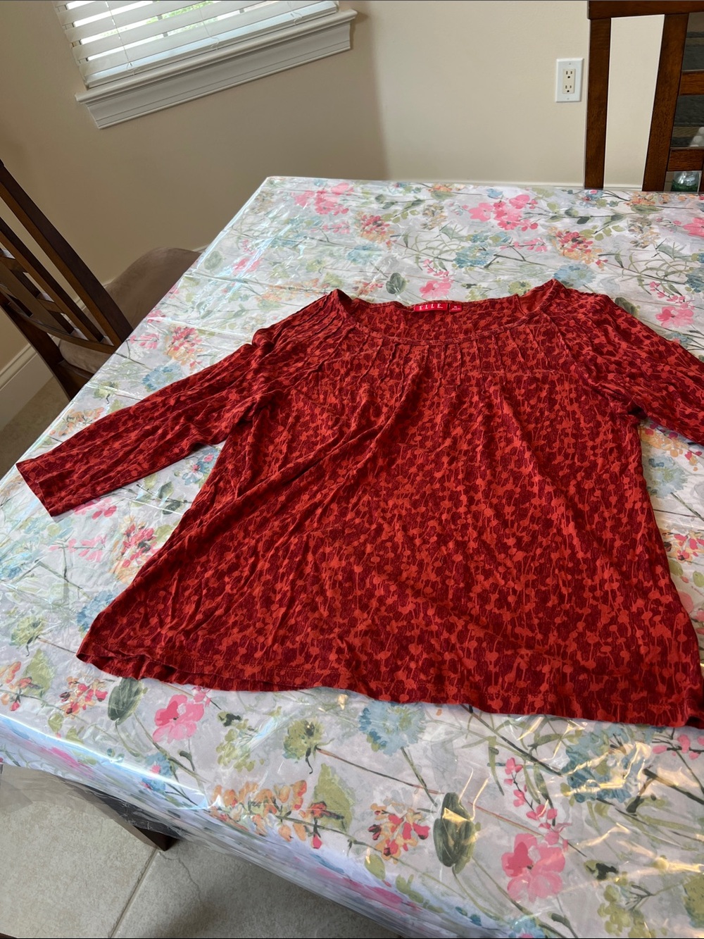 Elle Red and Orange Patterned 3/4 Sleeve Tunic Top